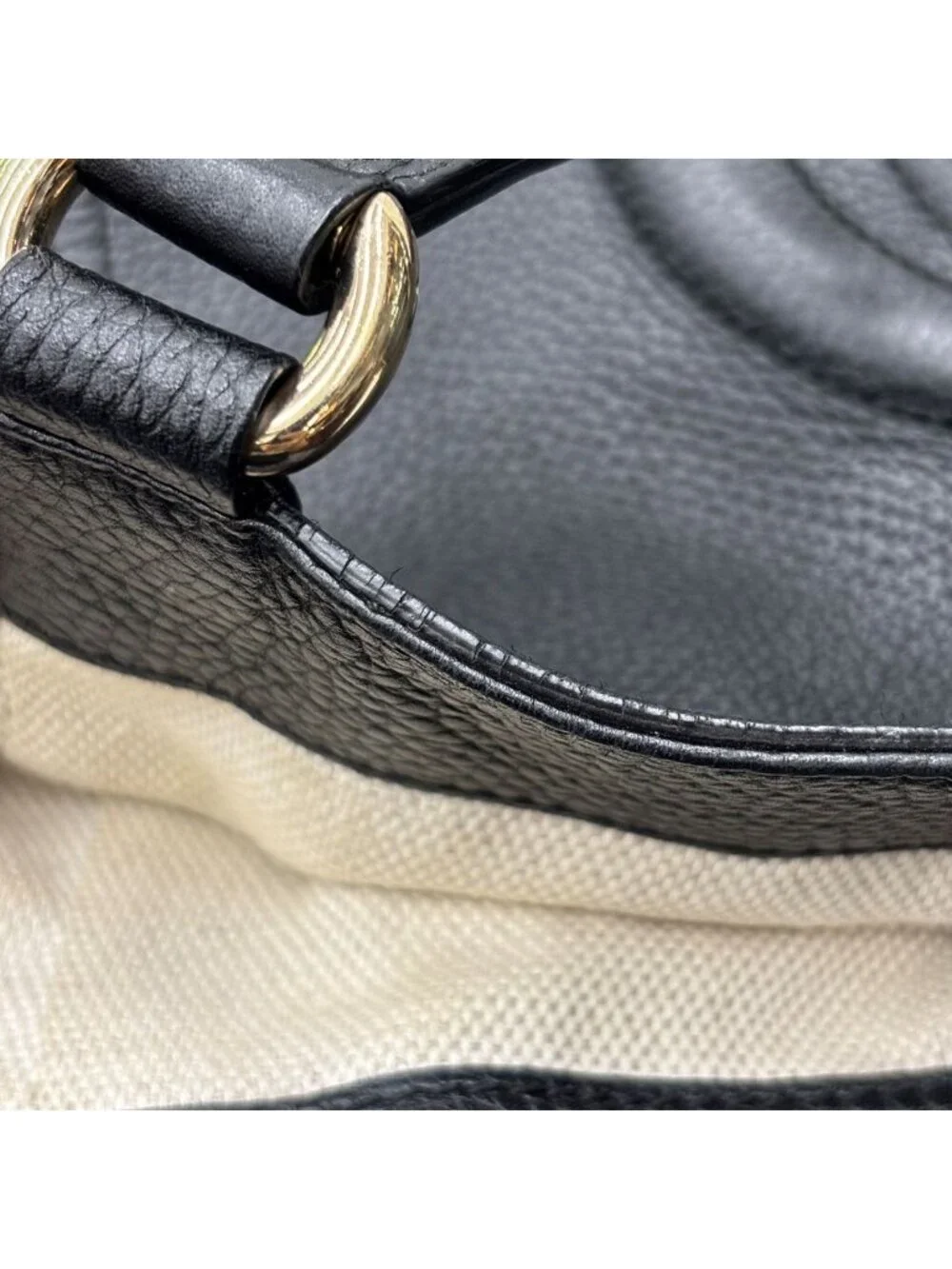 Gucci Tote Leather Black GG Soho Cellarius Fringe Tassel